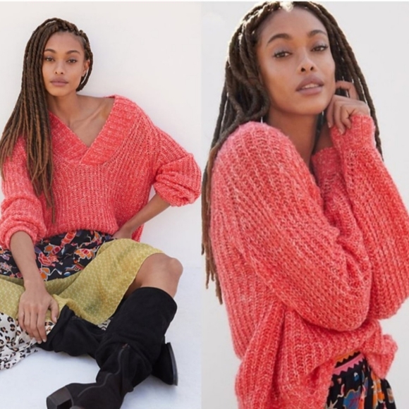 Anthropologie Women's V-Neck Honore Pullover Sweater, Wool, Raspberry, S… - Picture 11 of 13